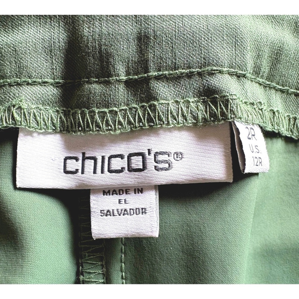 Chicos Women Ankle Pants Pull On Straight Size 2/12 Sage Green Button Hem Detail - Picture 5 of 14